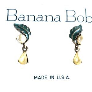 Banana Bob leaf pearl yellow drop earrings